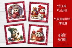 Funny animal Square Coaster Sublimation | Crochet Christmas Product Image 1