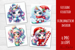 Funny unicorn Square Coaster Sublimation | unicorn christmas Product Image 1
