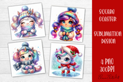 Funny unicorn Square Coaster Sublimation | unicorn christmas Product Image 1