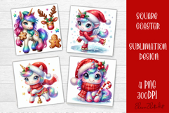 Funny unicorn Square Coaster Sublimation | unicorn christmas Product Image 1