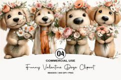 Funny Valentine Dogs Clipart, 4 Animal sublimation Design Product Image 1