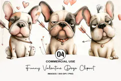 Funny Valentine Dogs Clipart, 4 Animal sublimation Design Product Image 1