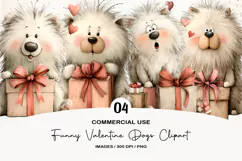Funny Valentine Dogs Clipart, 4 Animal sublimation Design Product Image 1