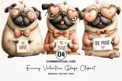Funny Valentine Dogs Clipart, 4 Animal sublimation Design Product Image 1