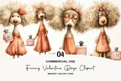Funny Valentine Dogs Clipart, 4 Animal sublimation Design Product Image 1