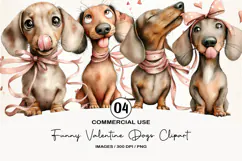 Funny Valentine Dogs Clipart, 4 Animal sublimation Design Product Image 1