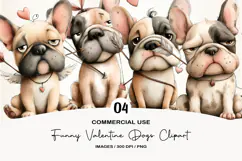 Funny Valentine Dogs Clipart, 4 Animal sublimation Design Product Image 1