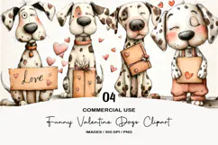 Funny Valentine Dogs Clipart, 4 Animal sublimation Design Product Image 1