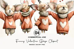 Funny Valentine Dogs Clipart, 4 Animal sublimation Design Product Image 1