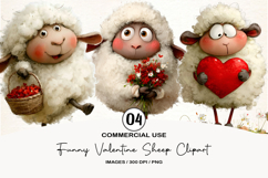 Funny Valentine Sheep Clipart,4 Valentine Sublimation Design Product Image 1