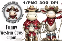 Funny Western Cows Clipart Product Image 1
