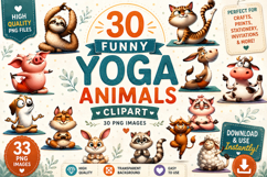 Funny Yoga Animals Clipart Bundle PNG | 33 Cute Designs Product Image 1