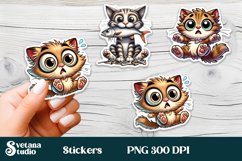 Funny retro cat stickers printable bundle PNG design Product Image 5