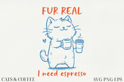 Cat & Coffee Doodle lineart Clipart SVG | PNG | EPS Product Image 1