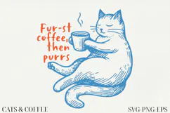 Cat & Coffee Doodle lineart Clipart SVG | PNG | EPS Product Image 1