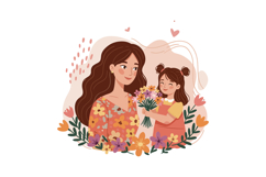 A woman and a girl joyfully sharing a bouquet of flowers in Product Image 1