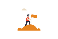 Man climbing a hill while proudly holding an orange flag in Product Image 1
