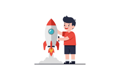 Young boy with a rocket in a playful flat design vector illu Product Image 1
