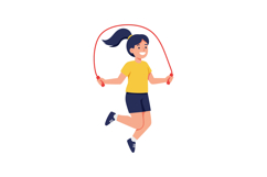 Girl jumping rope in playful motion, wearing yellow shirt an Product Image 1