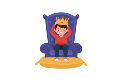 A cheerful boy wearing a crown sitting on a plush chair in a Product Image 1