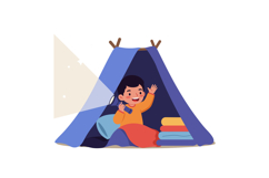 Happy child inside a colorful tent with a flashlight in a fl Product Image 1