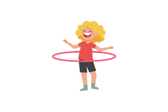 Happy child with curly hair joyfully hula hooping in a minim Product Image 1