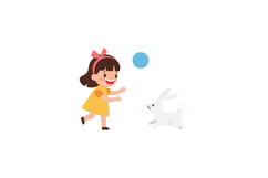 A cheerful girl in a yellow dress playing with a white rabbi Product Image 1