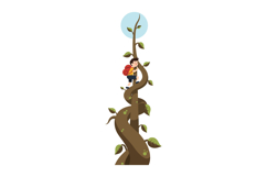 A boy climbing a tall, winding vine toward a bright blue sky Product Image 1