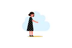 A cheerful girl in a polka dot dress reaching out towards a Product Image 1