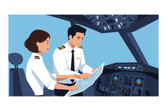 Pilots examining flight map in cockpit detailed flat vector Product Image 1