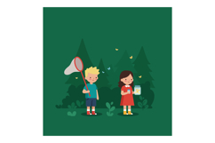 Children catching butterflies in a forest with a playful fla Product Image 1