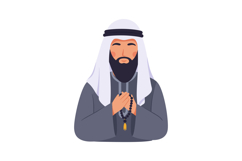 Man in traditional attire with a beard and prayer beads, fla Product Image 1