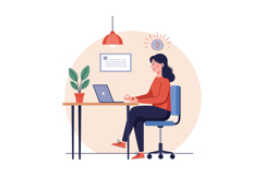 Woman working at a desk with a laptop in a minimal flat desi Product Image 1