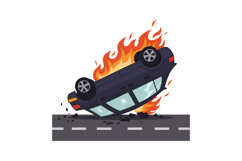 Car accident scene with flames and debris in a flat design s Product Image 1