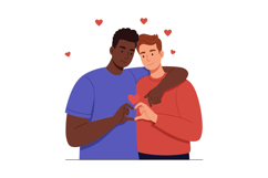 Two men forming a heart shape with hands in a flat and color Product Image 1