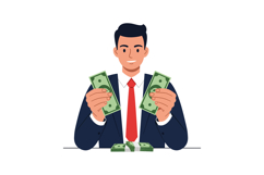 Professional man holding cash in hands with suit and tie, fl Product Image 1