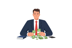 Businessman counting money with cash scattered on table in m Product Image 1