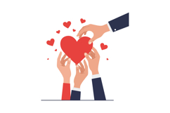Hands reaching for a red heart symbolizing love and connecti Product Image 1