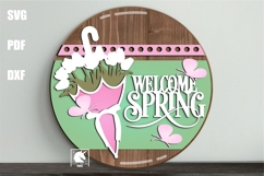 Welcome Spring Door Hanger SVG| Spring Floral Umbrella Sign Product Image 1