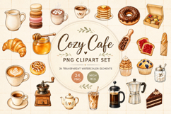 Cozy Cafe Clipart PNG, Watercolor Coffee &amp; Bakery Product Image 1