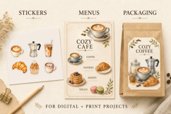 Cozy Cafe Clipart PNG, Watercolor Coffee &amp; Bakery Product Image 3