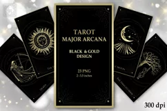 Major Arcana Deck PNG, Black&Gold design Tarot Cards clipart Product Image 1