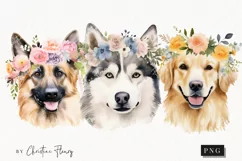 Watercolor Dogs with Flower Crowns Clipart | Watercolor Dog Product Image 1