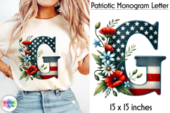 Patriotic Floral Alphabet Clipart, Patriotic Monogram PNG Product Image 1