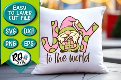 Joy to the World Gnome with Gift - A Christmas Cut File SVG Product Image 3