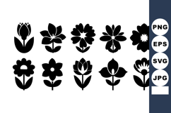 Black silhouette flower icons set vector with various petal Product Image 1