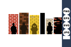 Silhouette figures standing against colorful brick walls in Product Image 1