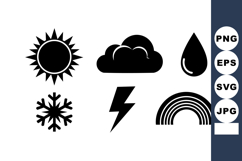 Weather icons set including sun, cloud, raindrop, snowflake, Product Image 1