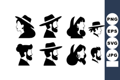 Silhouettes of men and women wearing hats and accessories in Product Image 1