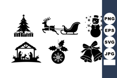 Christmas holiday vector icons with tree, reindeer sleigh, s Product Image 1